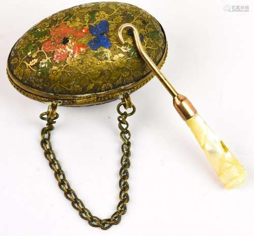 Antique 19th C Palais Royale Thimble Case & Hook