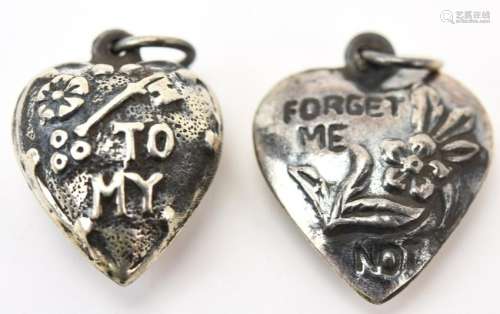 Two Vintage Sterling Silver Heart Form Pendants