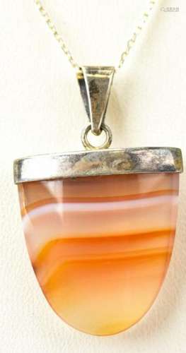 Banded Agate Necklace Pendant on Sterling Chain