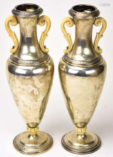 Pair of Buccellati 800 Silver Roman Revival Vases