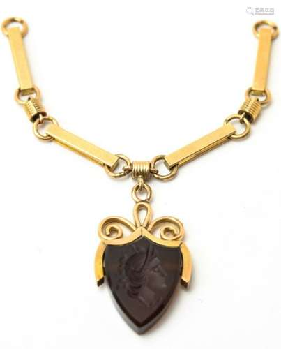 Antique 19th C Onyx Intaglio Necklace Pendant