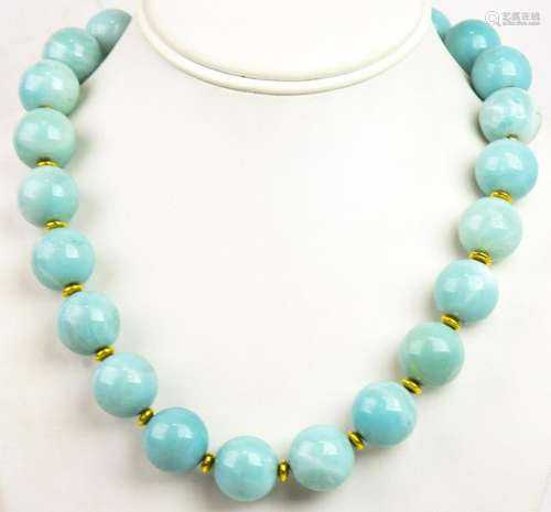 Estate Large Larimar Necklace w 14kt Gold Clasp