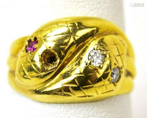 Antique English 9kt Gold & Diamond Snake Ring