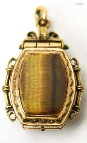 Antique 19th C Tigers Eye Locket Pendant