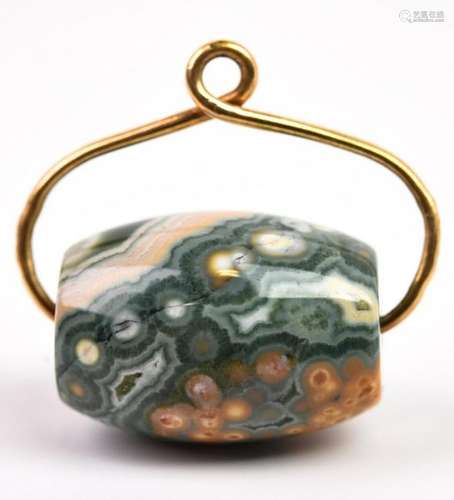 Antique 19th C 10kt Yellow Gold Moss Agate Spinner