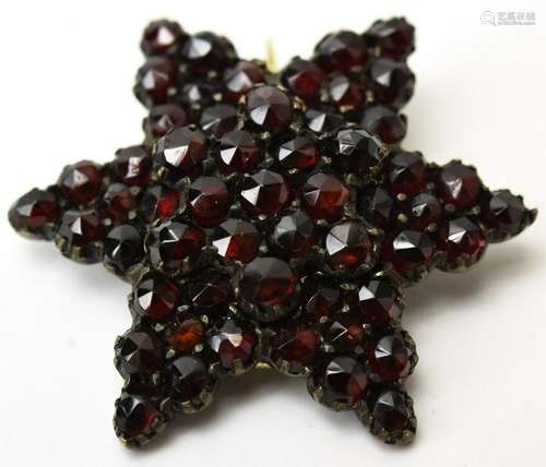 Antique 19th C Rose Cut Garnet Starburst Brooch