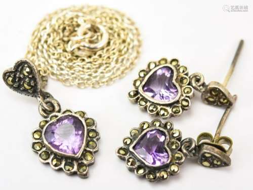 Sterling Silver Amethyst & Marcasite Jewelry Suite