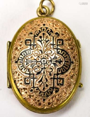 Antique 19th C Cased Gold & Enamel Locket Pendant