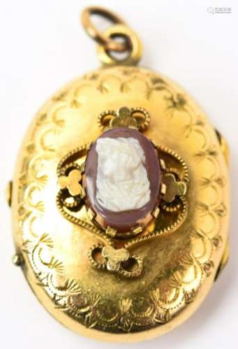 Antique 19th C Gold & Gold Filled Cameo Locket
