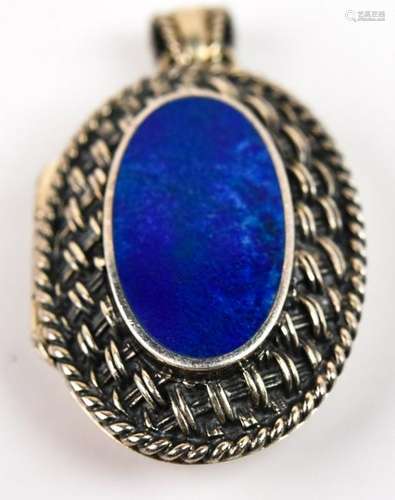 Repousse Sterling Silver & Lapis Lazuli Locket