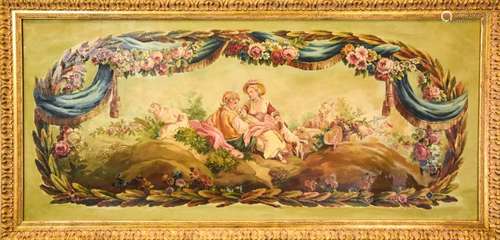 Antique French Rococo Style Pastoral Oil Painting