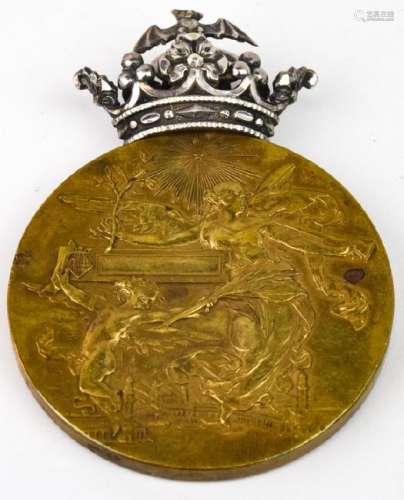Antique Barcelona Spanish Bronze & Silver Medal