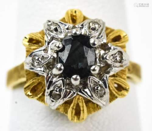 Vintage 14kt Two Tone Gold Sapphire Star Ring
