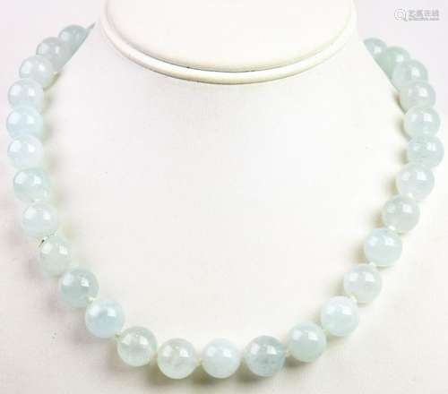 Hand Knotted Aquamarine & Sterling Silver Necklace