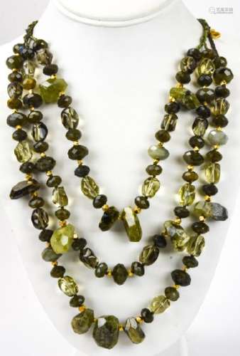 Handmade Triple Strand Faceted Stone Necklace
