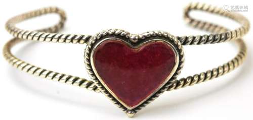 Sterling Silver & Enamel Red Heart Bracelet