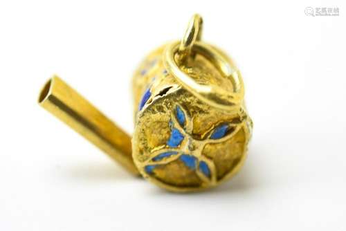 Estate 9kt Yellow Gold & Enamel Whistle Pendant