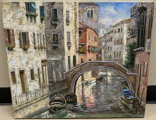 Impressionist Style Oil Painting of Venice Canal