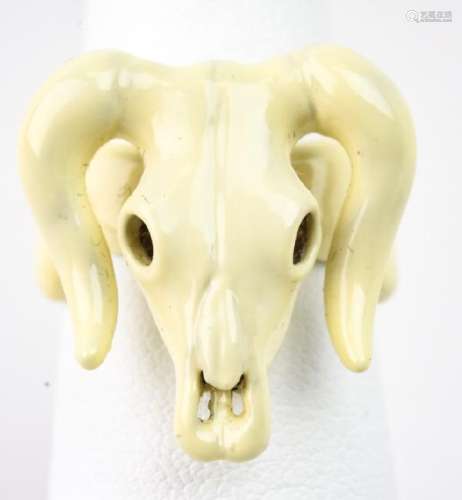 Solange Azagury Skull w Horns Silver & Enamel Ring