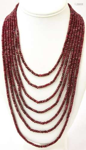 Seven Strand Faceted Ruby Bead Necklace