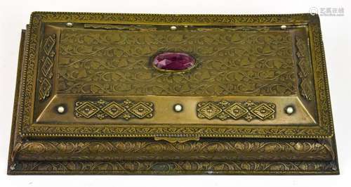 Antique Silk Lined Jeweled Art Nouveau Jewelry Box