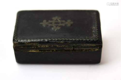 Antique Mini Silver Inlaid Paper Mache Snuff Box