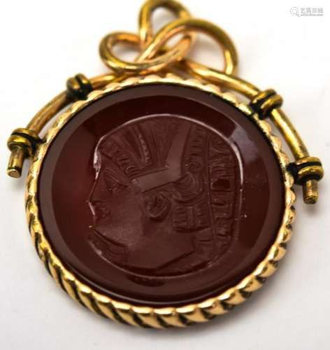 Antique 19th C 10kt Gold Cameo Necklace Pendant