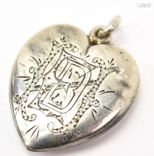 Antique Sterling Silver Heart Form Locket Pendant