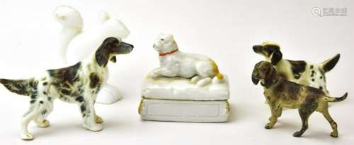 Antique Miniature Dog Statues - Porcelain & Bronze