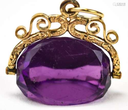 Antique 19th C Faceted Amethyst & Gold Spinner Fob