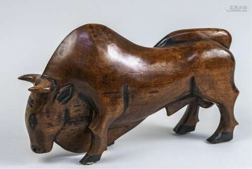 Carved Wood Bull Sculpture