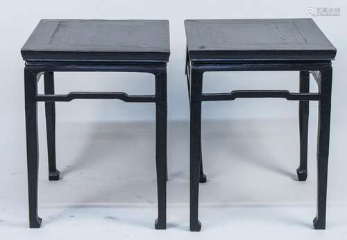 Pair of Asian Black Lacquer Hardwood Side Tables