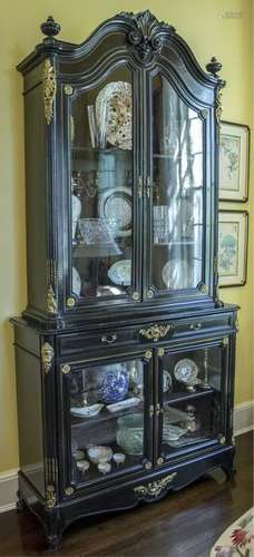 Bronze Mounted Ebonized Bookcase Cabinet