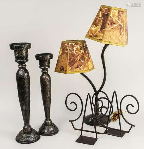 Metal Pricket Sticks, Lamp and Bookends