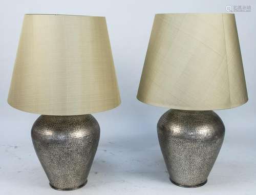 Pair of Monumental Hammered Metal Table Lamps