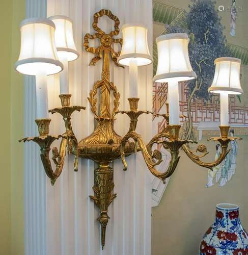 Pair of Gilt Bronze Six Light Sconces