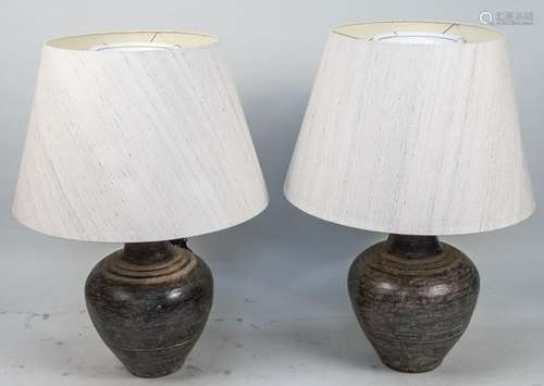 Pair of Monumental Ceramic Table Lamps