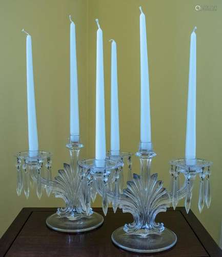 Pair of Molded Glass Three-Light Candelabra