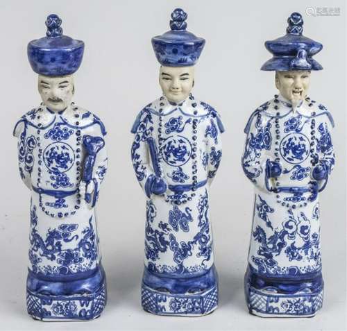 Three Chinese Blue and White Porcelain Figures