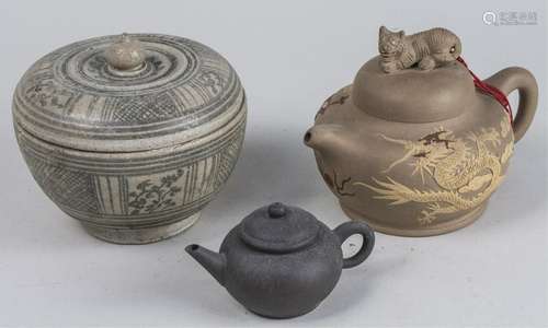 Two Asian Teapots and a Covered Pot