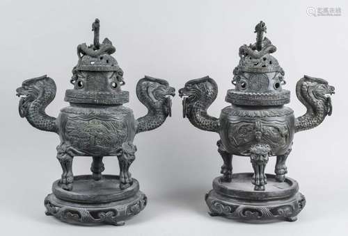 Pair of Asian Bronze Censors