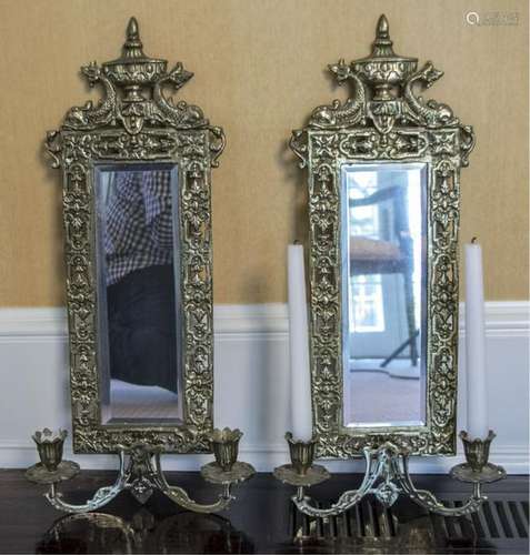 Pair of Brass Two Light Sconces