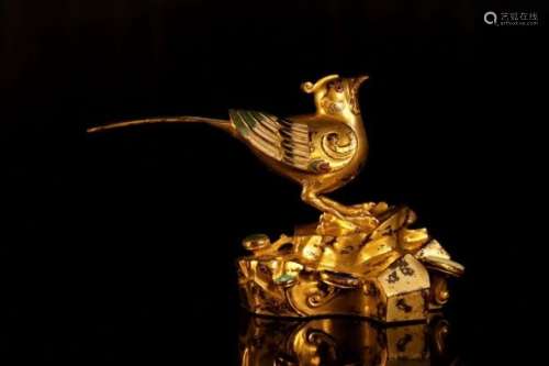 A gilt-bronze and cloisonne enamel bird