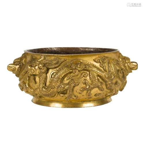 MING XUANDE GILT BRONZE DRAGON CENSER