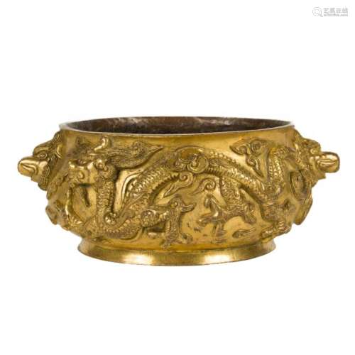 MING XUANDE GILT BRONZE DRAGON CENSER