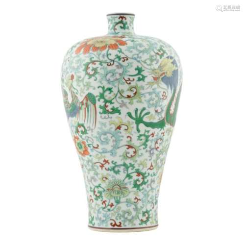 DOUCAI DRAGON WRAPPED FLORAL MEIPING VASE