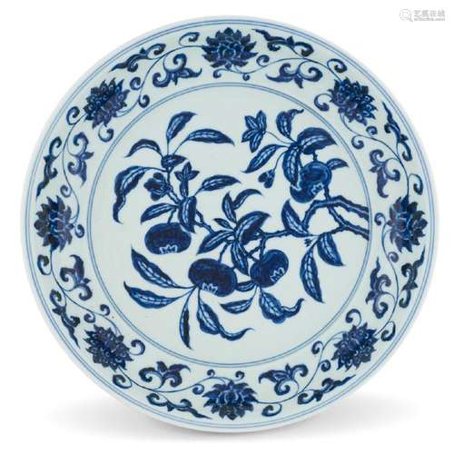 MING BLUE & WHITE POMEGRANATE PLATE