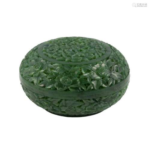 PIERCED WRAPPED FLORAL GREEN JADE BOX, QIANLONG MARK