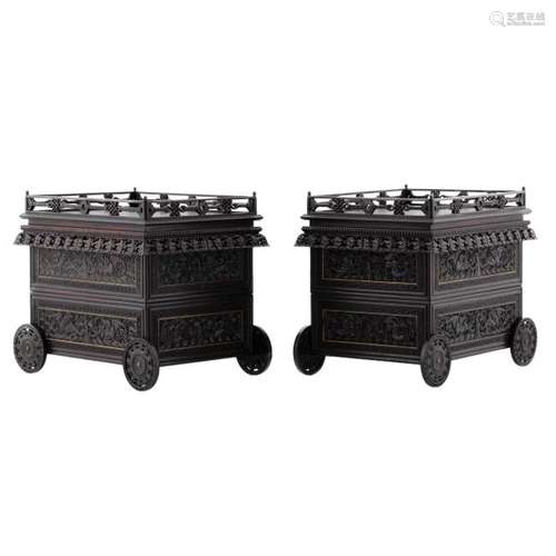 PAIR OF CHINESE ZITAN WEITUO INCENSE STANDS