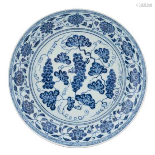 MING BLUE & WHITE GRAPE ABUNDANT PLATE